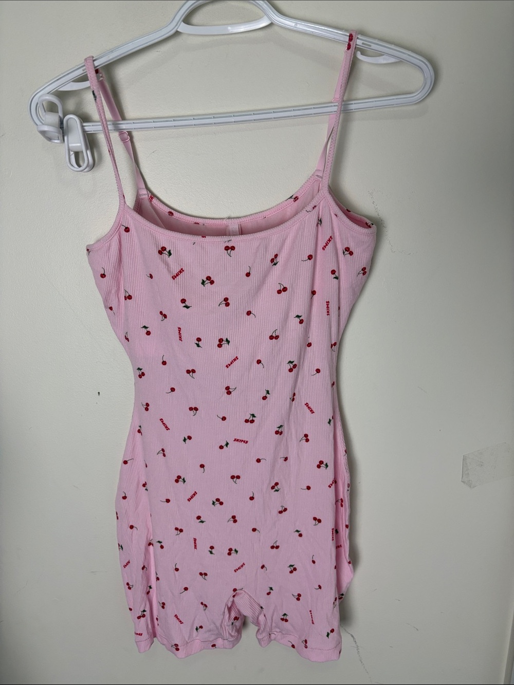 SKIMS Pink Cherry-Print Ribbed Romper